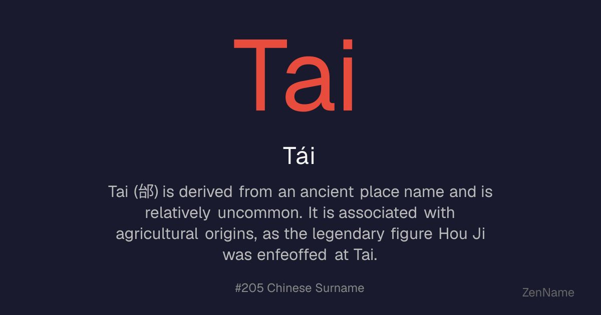 Tai姓 — 中文姓氏起源與名人 | ZenName AI